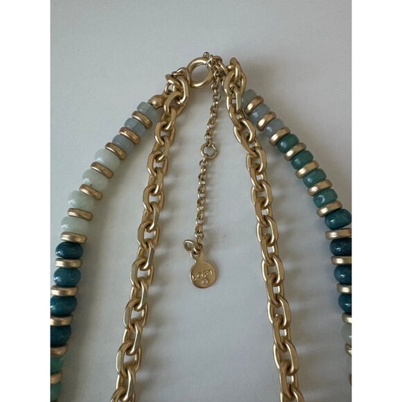 Ann Taylor LOFT Gold Tone Double Strand Adjustable Necklace Green Beads 9" - Picture 4 of 6